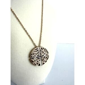 BaubleBar Gold Pave Crystal Round Pendant Necklace Statement 19” + Extender